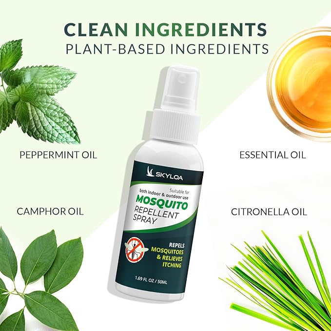 Mosquito Repellent Spray: Travel Size Mosquito Repellent Spray for Body - DEET-Free - Plant-Based Mosquito Spray Outdoor Indoor Use for Camping Travel Backyard - Against Mosquitoes - 2 Count