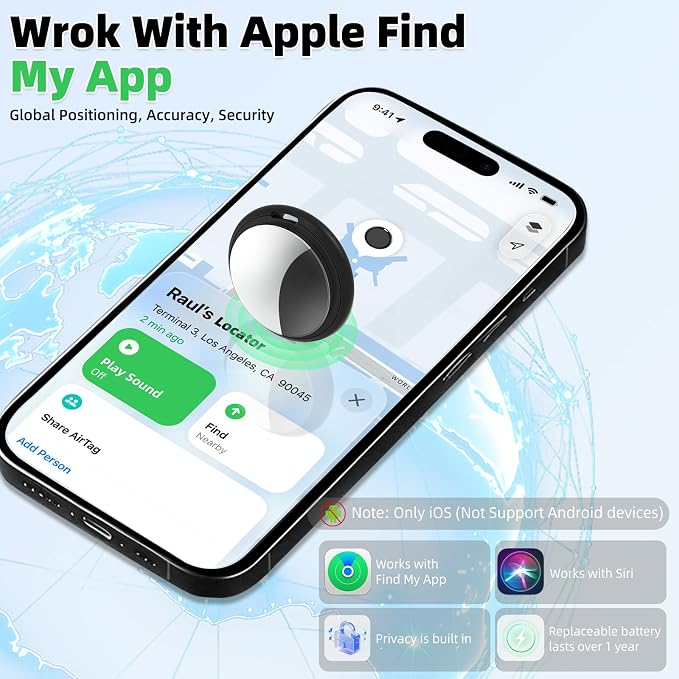 4 Packs Air Tracker Tags Compatible with Find My (iOS Only), Bluetooth Tracker, Smart Keys Finder and Item Locator with Waterproof Case for Wallet Luggage Backpack (4Black)
