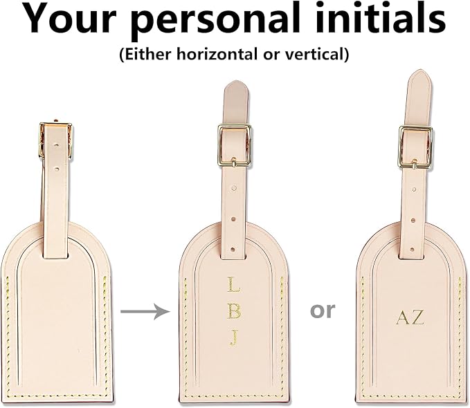 Vachetta Leather Personalized Luggage Tags Customized Charms for suitcases Monogram Tags Initials on Tags Premium Leather Unique Travel Gifts for Speedy Neverfull Handbags(Model A)