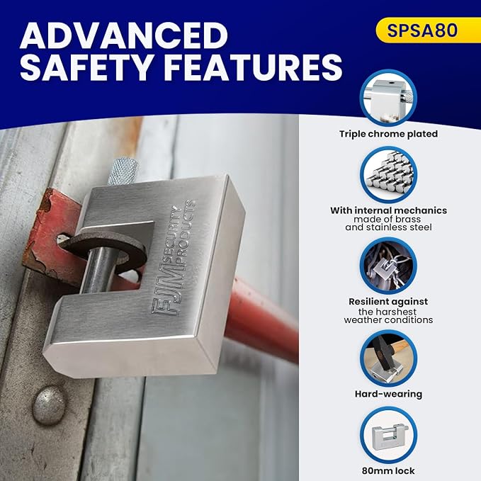 FJM SPSA80-KA D-Style High Security Padlock, Home Improvement Anti Theft Trailer Lock, Bike Lock, & Door Lock. Also for Outdoor Storage Shed, Includes Master Lock Set, Keyed Alike, 3 1/8" (80mm)