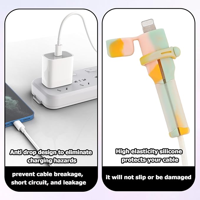 4PCS (2 Sets) Charger Cable Protector - Silicone Non-Slip Cord Saver Compatible with Lightning & USB-C Type-C Cables, 2-in-1 Dustproof Organizer and Protection, Multicolor Wire Protector for Home