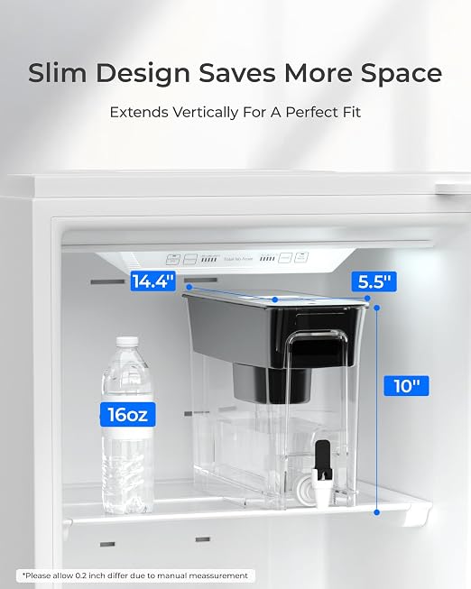 Waterdrop WFD-40L Water Filter Dispenser with 3 Filters, 35-Cup Slim Water Filter Pitcher, Large Capacity, 200-Gallon Long-Life, Reduces Chlorine, PFOA/PFOS and More, BPA Free, Black