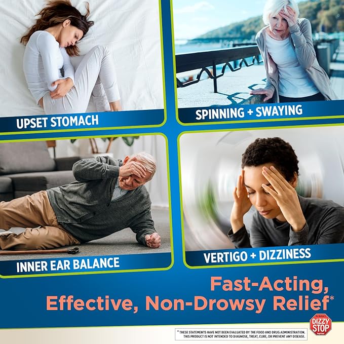 Dizzy Stop Dr. Barton's Vertigo Relief Products with Ginger and Grape Seed - Non-Drowsy Motion Sickness Pills for Dizziness Relief and Inner Ear Balance - (80 Count – Pack of 3)