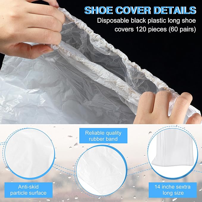 Haysandy 180 Pieces Shoe Covers Disposable Non Slip Plastic Boot Covers Long Waterproof Shoes Covers Safety Boot Shoe Covers 21.6 Inch Tall Shoe Coverings for Men Women Rainy Day Use (White)