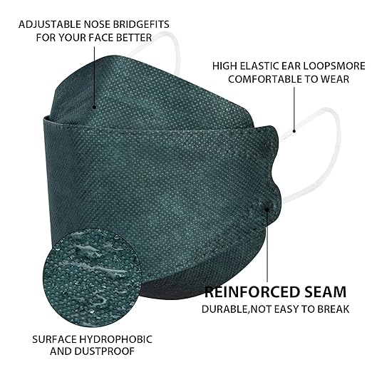 Borje KN95 Face Masks for Adults 50 Pack, 5-Ply Emerald Green Disposable Face Mask Against PM 2.5 Smoke & Dust, Filtration Efficiency 95%