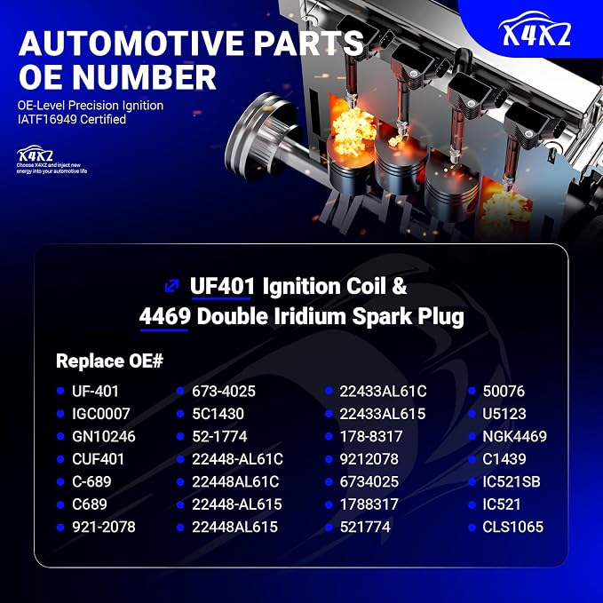 UF401 Ignition Coil & 4469 Double Iridium Spark Plug 6PCS for Nissan Altima Maxima Pathfinder Quest 350Z Frontier Xterra NV1500 NV2500 NV3500/Infiniti FX35 I35 QX4 G35 M35 Replaces# 22448-AL61C