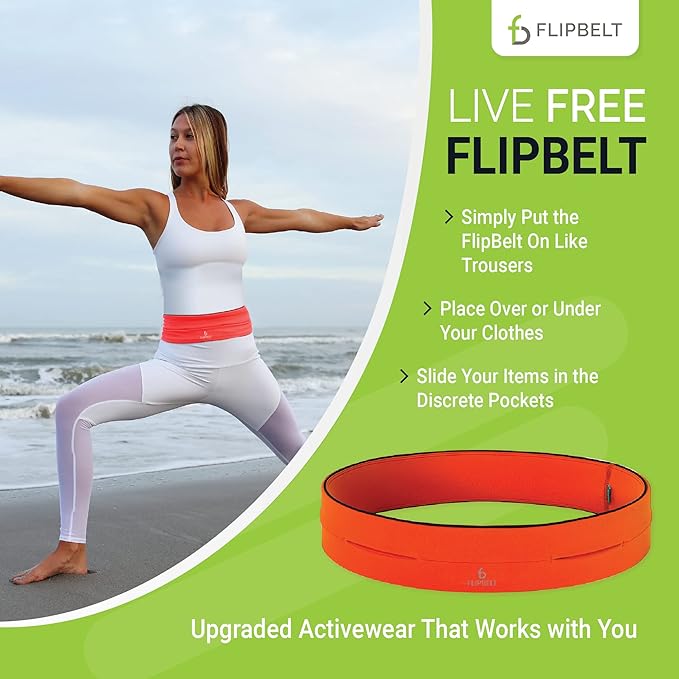 FlipBelt Classic Running Belt, Belt Bag & Fanny Pack for Men and Women - Phone Holder, Waist Pack, Running Accessories, Belt Pouch, Money Belt, USA Running Company