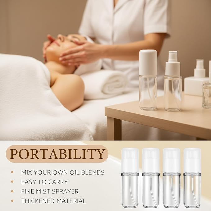 Eccliy 24 Pack Mini Travel Spray Bottles 1.35oz/40ml Fine Mist Empty Spray Bottles Small Leakproof Refillable Plastic Bottle Set for Perfume Essential Oils Toners Rose Face Hair Outgoing(Transparent)