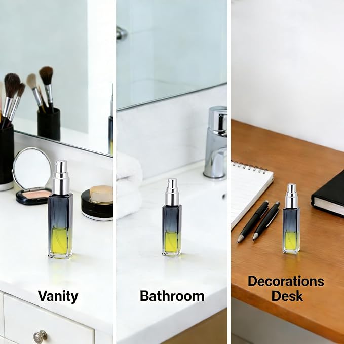 45Pcs 10mL Small Travel Spray Bottles - Leak Proof Refillable Mini Glass Spray Bottle for Essential Oils, Perfume, Skincare, Empty Gradient Square Fine Mist Container with Silver Lid