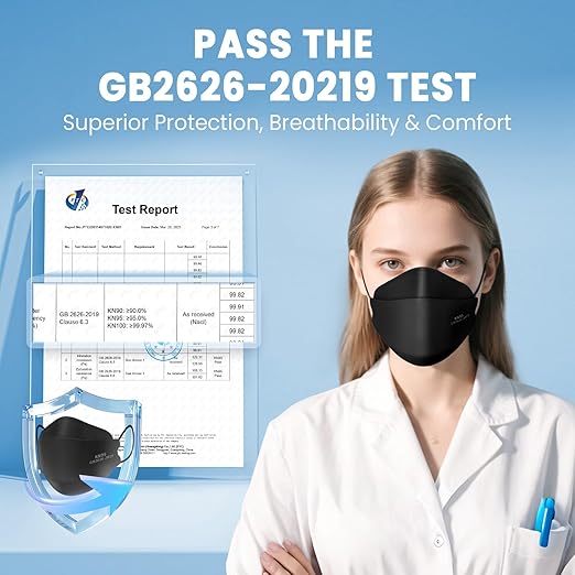 Borje KN95 Face Masks for Adults 50 Pack,5-Ply Black Disposable Face Mask Against PM 2.5 Smoke & Dust, Filtration Efficiency 95%