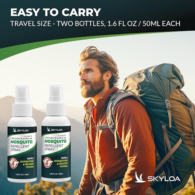 Mosquito Repellent Spray: Travel Size Mosquito Repellent Spray for Body - DEET-Free - Plant-Based Mosquito Spray Outdoor Indoor Use for Camping Travel Backyard - Against Mosquitoes - 2 Count