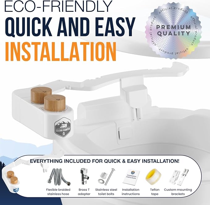 Clean Camper RV Bidet – Only Fits Thetford V, Thetford VI & SeaFlo Plastic Toilets – Not for Porcelain RV Toilets– Easy Install, Front & Rear Spray, Saves 80% TP – Best RV Bathroom Upgrade