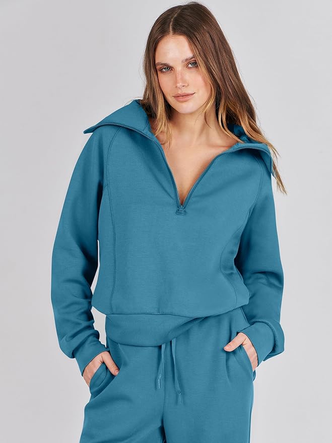 ANRABESS Women’s 2 Piece Outfits Half Zip Sweatshirt & Wide Leg Pants Airport Travel Lounge Matching Sets Sweatsuits Clothing