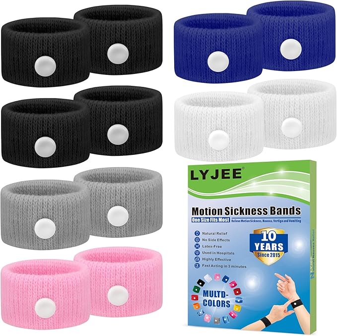 LYJEE Motion Sickness Bracelets for Adults and Kids: Motion Sickness Bands Nausea Relief for Pregnant Women - Natural Acupressure Anti Nausea Wristband Relief for Car Cruise Air Travel Sickness