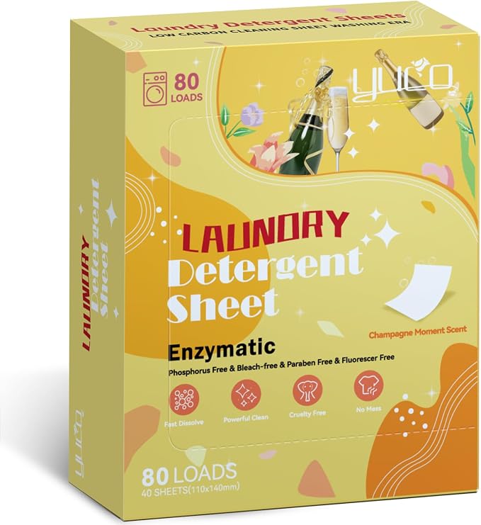 YUCO Laundry Detergent Sheets Pack of 4, Berry + Champagne + Fresh + Lavender, Total 320 Loads, Total 4 Packs