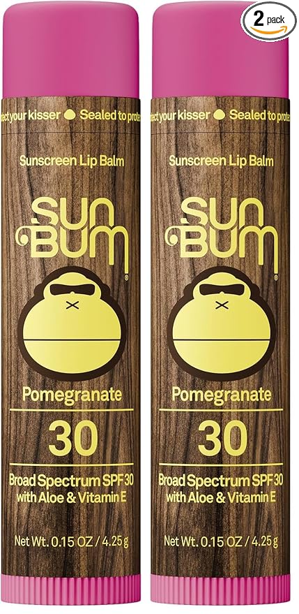 Sun Bum SPF 30 Sunscreen Pomegranate Lip Balm - Moisturizing Aloe Vera and Vitamin E - Vegan and Cruelty Free - Broad Spectrum UVA/UVB Lip Protection - 0.15 oz Stick,(Pack of 2)