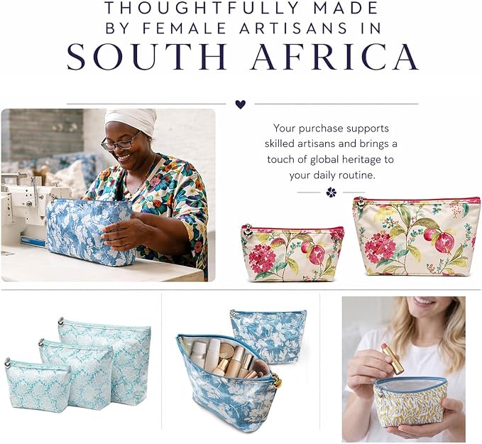 Jacaranda Living Vanity Bag/Train Case - Water-Resistant, PVC-Lined, Easy to Clean, Compact & Travel Ready Makeup Organizer - Aqua Trellis Print