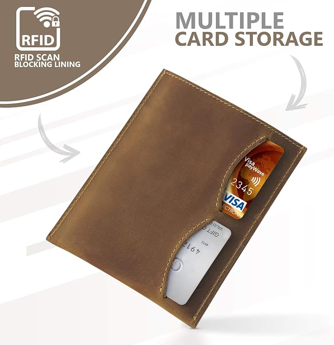 WANDERINGS Leather Passport Holder – Travel - Handmade Genuine Leather Wallet with Passport Pocket and Card Slots - RFID Blocking for Security Against Data Theft