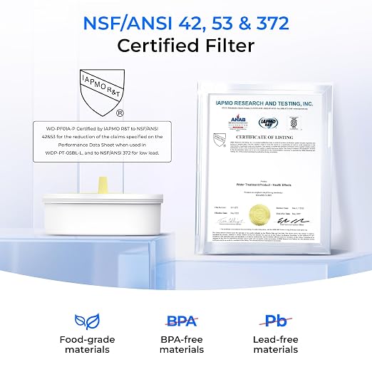 Waterdrop PT-09BL 10-Cup Large Glass Water Filter Pitcher, Eco-Friendly, NSF/ANSI 53, 42 & 372 Certified Filter, Reduces PFOA/PFOS, Chlorine, Cadmium, Copper & Mercury, BPA-Free, Easy to Clean, Black