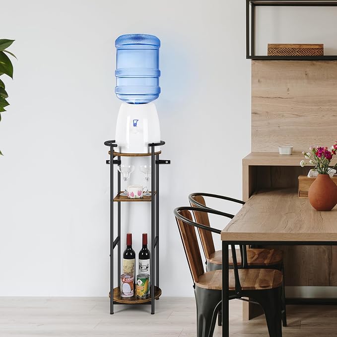 5 Gallon Water Dispenser Jug Stand 3-Tier Drink Beverage Dispenser Holder with Storage Shelf, 36.5'' Tall Water Stand for 1-5 Gallon Water Bottles/Crocks, Water Jug, Plants, Rustic Brown & Black