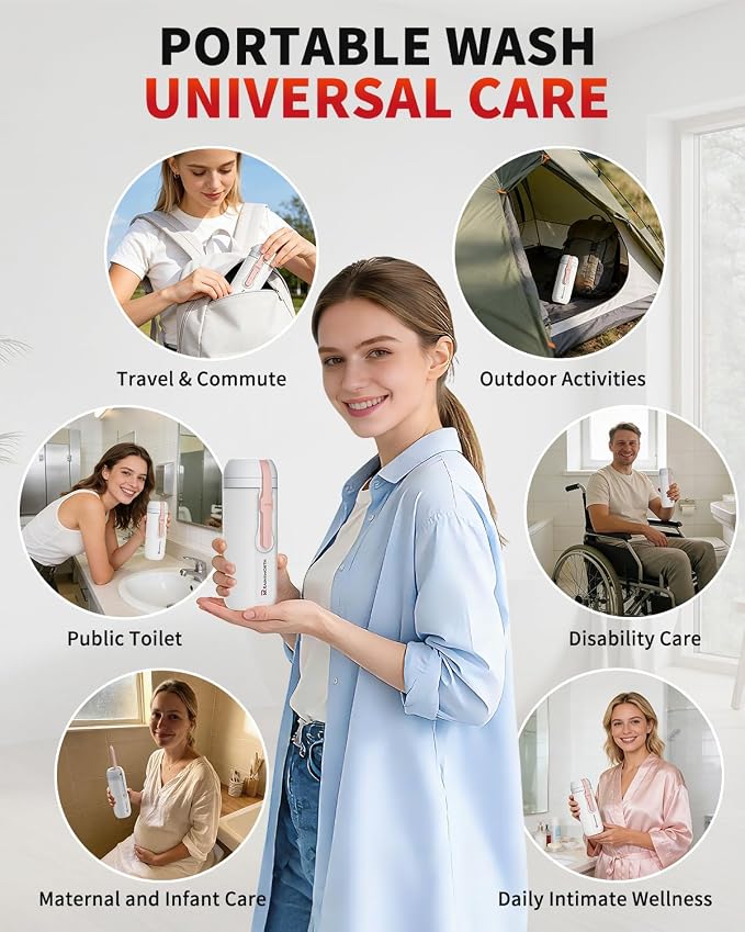 Rainsworth Portable Electric Bidet for Travel, 350ML Large Capacity, Rechargeable 1600mAh with Adjustable Nozzle, Dual Flow Modes, IPX6 Waterproof, Personal Cleaner for Women & Men, Travel, Commute