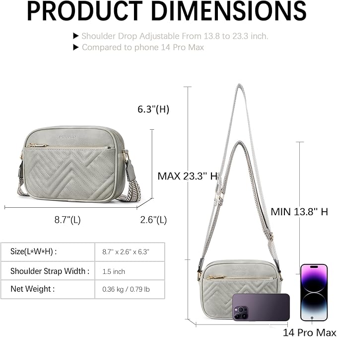 BOSTANTEN Quilted Crossbody Bags for Women Vegan Leather Purses Shoulder Handbags with Wide Strap