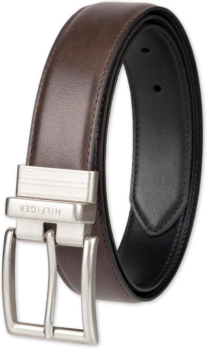 Tommy Hilfiger Men's Reversible Leather Belt, 2‑in‑1 Design for Dress Or Casual Wear