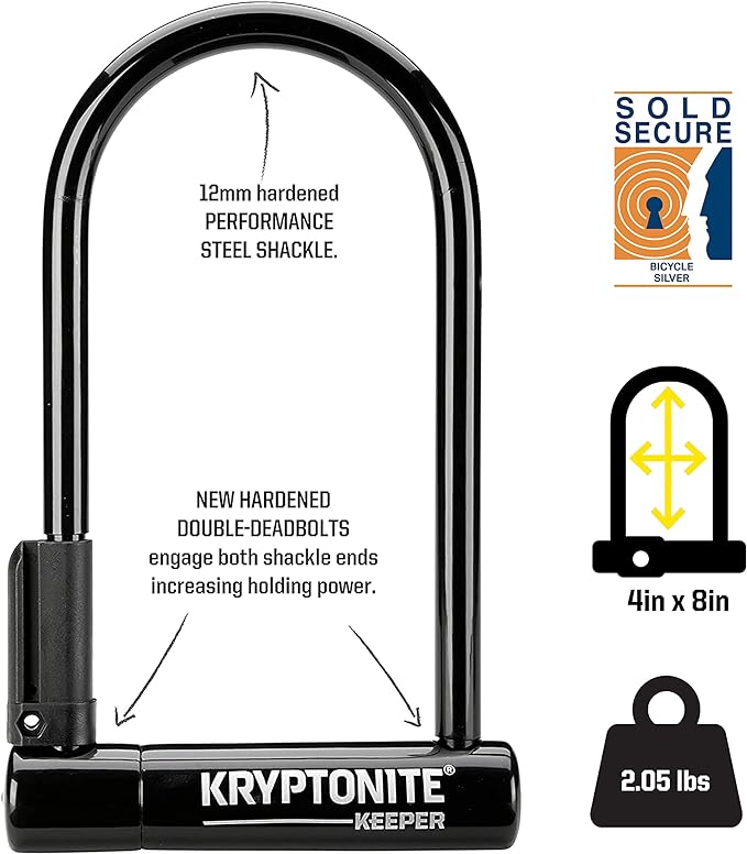 Kryptonite Keeper Bike U-Lock Standard with Braided Steel Cable, Heavy Duty Anti-Theft Bicycle U Lock, 12mm Shackle and 10mm x4ft Length Security Cable with Mounting Bracket and Keys | bike-locks