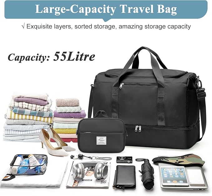 Extra Large Travel Duffle Bag,Carry on Overnight Weekend Bag with Shoes Compartment,Weekender Bags for Women for Travel Business Trips Sport Hospital