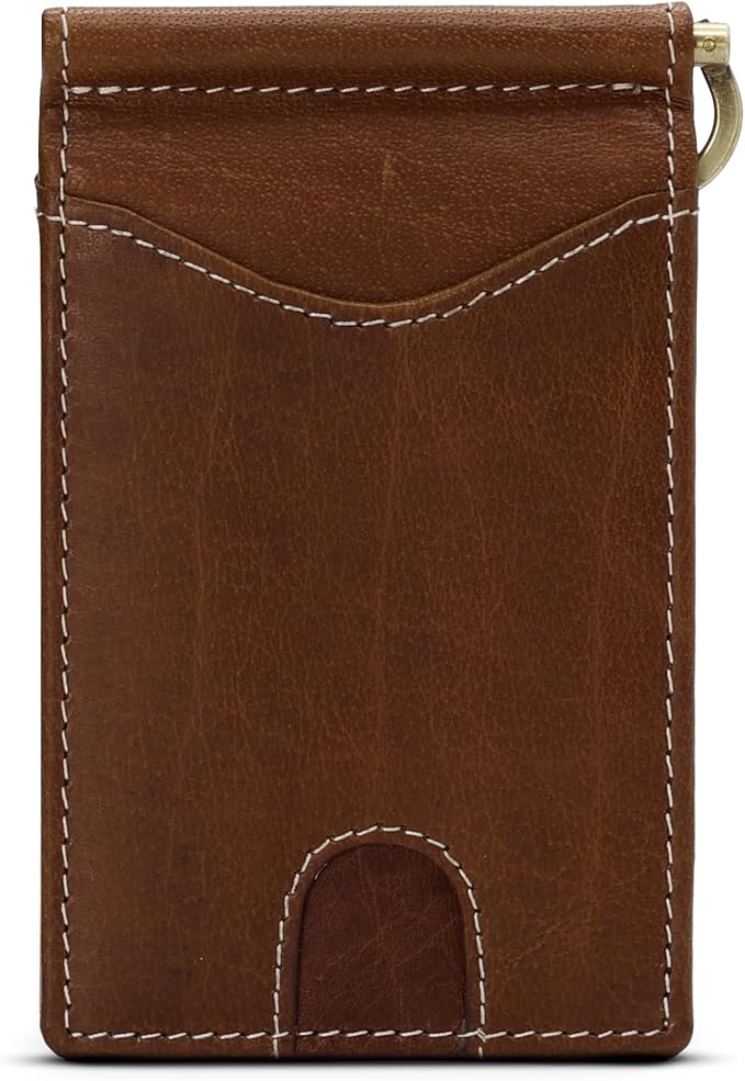 ROGUE WALLET Genuine Leather Minimalist Wallets - RFID Blocking with Money Clip - Interior & Exterior Card Pockets & More - Gift for Men (Brown)