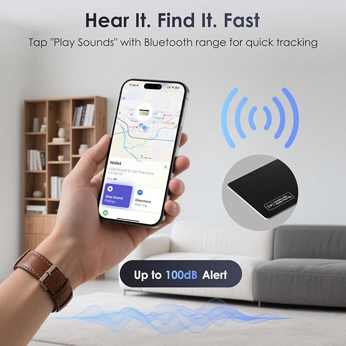 Wallet Tracker Card 2 Pack - Compatible with Apple Find My iOS Only, Bluetooth Tracker, 0.08in Slim, IP68 Waterproof, Item Locator for Luggage, Passports, Purse, Gift for Men Women