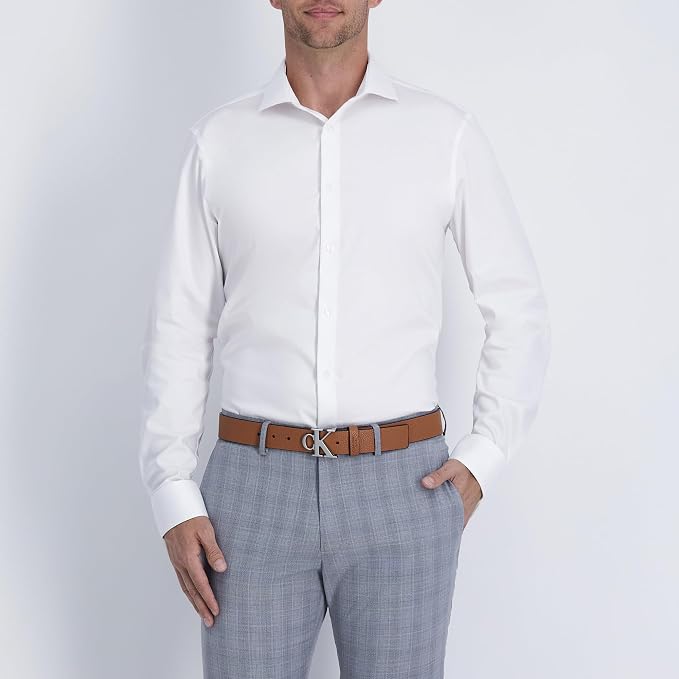 Calvin Klein Men’s CK Monogram Cut Out Buckle Belt – Casual Belt for Jeans & Everyday Wear