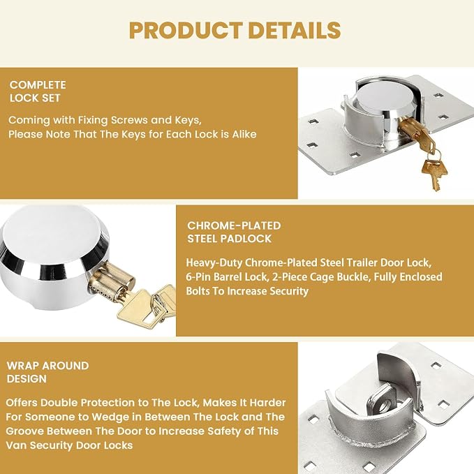 2 Pack Van Door Padlock Keyed Alike Heavy Duty Puck Lock w/Hasp | 73MM Solid Steel Hidden Shackle Padlock, Includes 4 Keys,12 bolts and nuts, for Garage, Shed, Vans, Trucks, Gates, Trailer