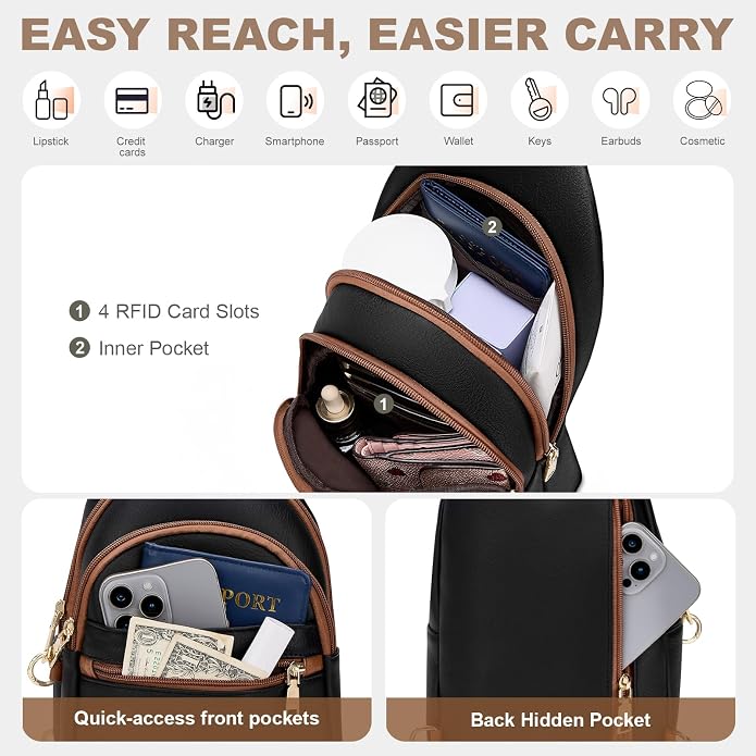 SYTRAH Anti Theft Crossbody Bags for Women, RFID Sling Bag Travel Purse, RFID Cross Body Purses Chest Bag for Travel