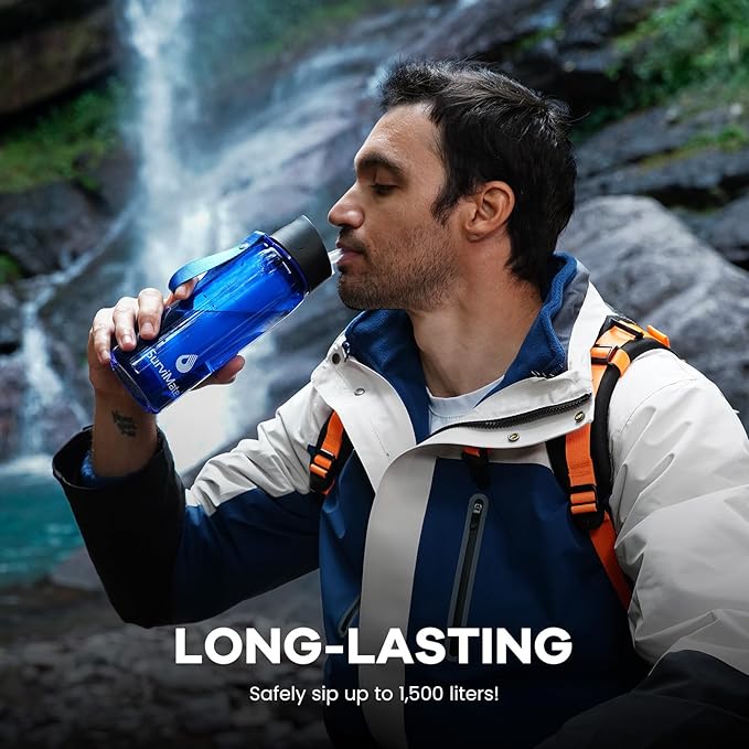 SurviMate 5-Stage 0.01μm Ultra-Filtration Filtered Water Bottle, BPA-Free Material, NSF/ANSI 42 Certified, Portable Water Filter Bottle for Survival, Camping, Hiking, and Emergency Use