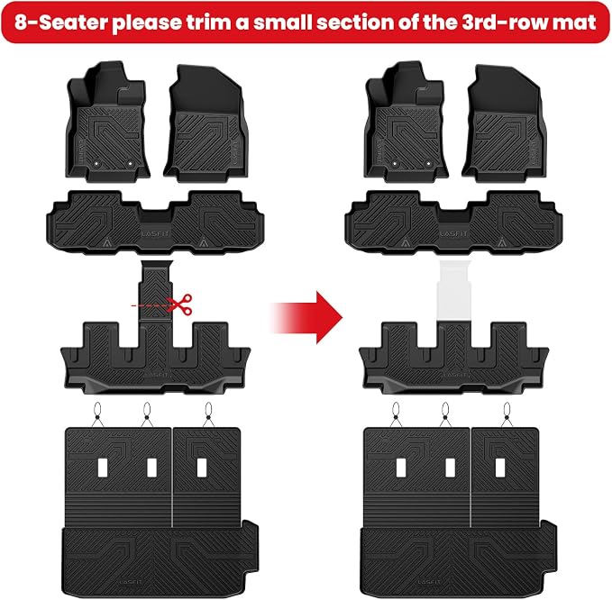 LASFIT Floor Mats & Backrest Mats & Cargo Mat for Subaru Ascent 2019-2026 7/8 Passenger, All Weather TPE Custom Fit Floor Liners for Subaru Ascent Full Set Accessories Car Mats,Black