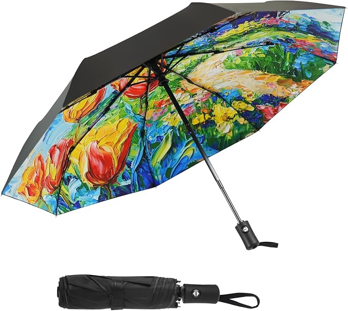 SY COMPACT Travel Umbrella - Windproof Automatic Compact Umbrella for Rain, Lightest 8-Rib, Small, Strong & Portable, Durable Grip, Fits Backpack & Car, Factory Direct (UV Available)