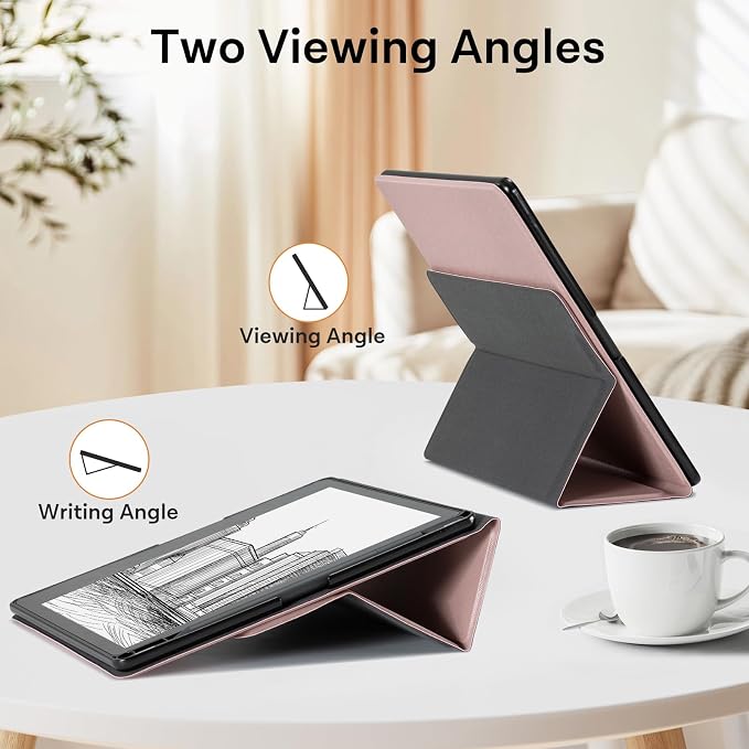 CoBak Case for Tablet Reader - All New PU Leather Cover with Auto Sleep Wake Feature for Tablet Reader 10.2" 2022 & 2024 Released with Pen Holder (not Compatible with Remarkable),Z-Rosegold