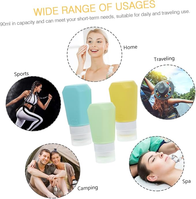 3pcs Silicone Travel Toiletries Set Shampoo Lotion Bottles Leak Containers for Face Wash Body Wash and Cosmetics for Travel and Go Use Style