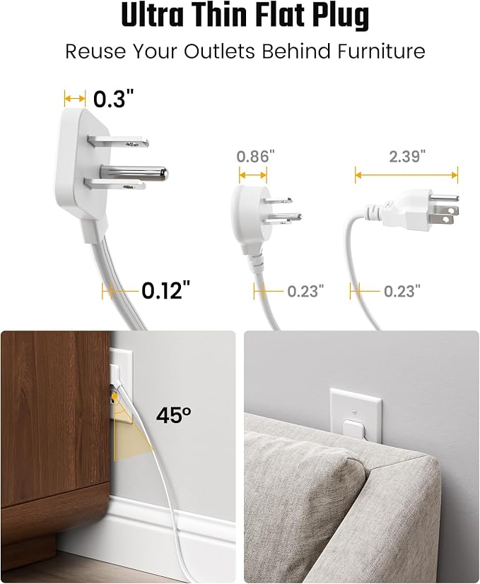 15 Ft Extension Cord with Multiple Outlets, Long Extension with 6 Outlets 4 USB Ports(2 USB C), Flat Plug Surge Protector Power Strip for Home, Office Supplies, Dorm Essentials