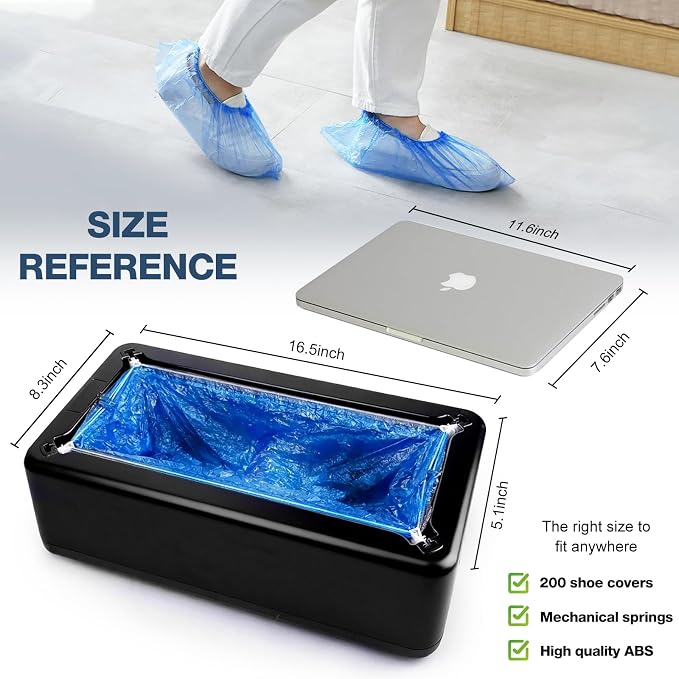 Shoe Cover Dispenser Containing 200pcs Shoe Covers Disposable Non Slip High Quality Automatic Shoe Cover Machine with Disposable Shoe Covers for Indoors for Most Occasion and Shoes Size