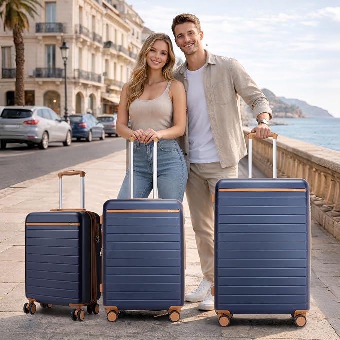 Kono 28 Inch Large Suitcase, Expandable for Long Trips, Impact-Resistant ABS+PC & Silent Wheels, Navy