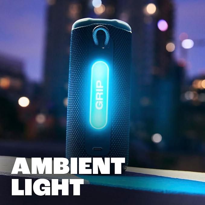 JBL Grip - Compact Bluetooth Speaker with Bold Pro Sound and Ambient Light, up to 14 Hours of Playtime, Water, Dust and Drop-Proof (IP68), & Multi-Speaker Connection with Auracast™ (Yellow)