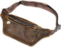 Water Resistant Canvas + Leather Hiking Riding Travel Fanny Waist Pack Small Phone Pouch For Men Women FB811-29 (W-8138-Brown)