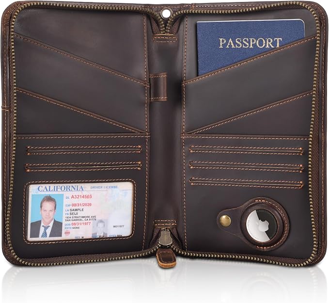 Polare Full Grain Leather Passport Holder Cover Case for Men and Women RFID Blocking Family Travel Wallet Holds 6 Passports
