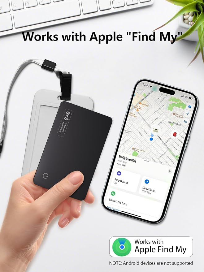 Wallet Tracker Card Work with Apple Find My, Ultra-Slim Rechargeable Tracking Card Credit Card Tracker for Wallet, Luggage, Passport (for iOS, 2 Pack)