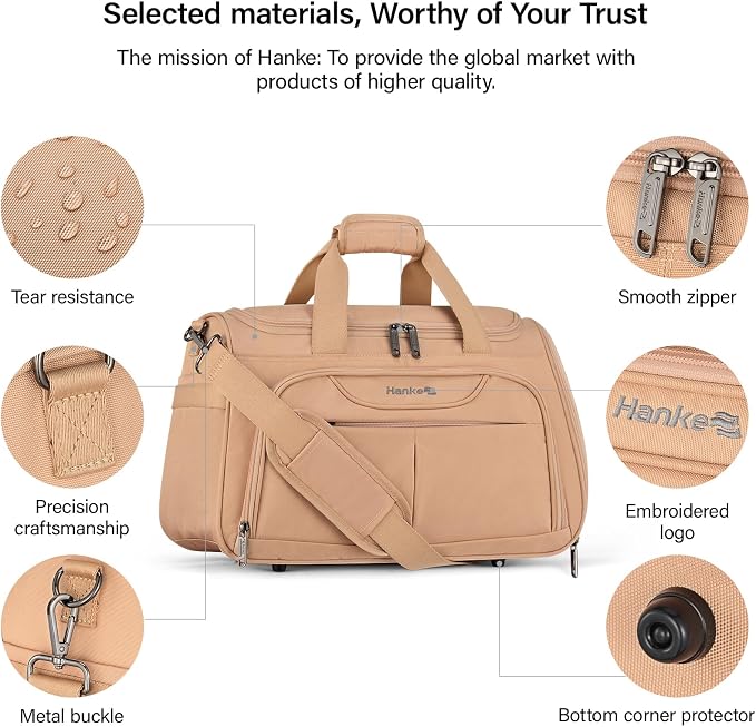 Hanke Carry On luggage Bags for Travel, Large Foldable Duffle Bag for Travel, Softside Lightweight Travel Bag Carry On Bags for Airplanes Women, Travel Tote Bags for Women Men.（Pink）