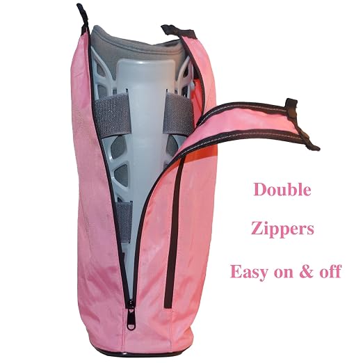 Walking Boot Cover for Medical Fracture Cast Pink Tall, X-Large | Water Resistant Slip Resistant Rubber Sole Easy On and Off Snug Fit