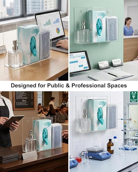 Acrylic Hygiene Station, 3 Compartment Clear Hygiene Supply Dispenser, Wall-Mountable or Countertop PPE Station for Face Masks Gloves Hand Sanitizer Tissues for Office Clinic Restaurant School