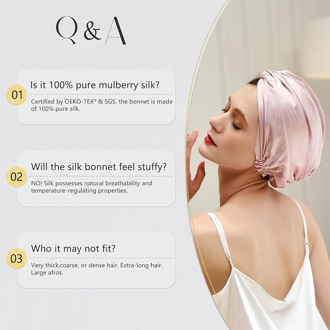 ZIMASILK 22 Momme 100% Mulberry Silk Bonnet for Sleeping & Women Hair Care, Highest Grade 6A Silk Hair wrap for Sleeping with Premium Elastic Stay On Head (1Pc, Ivory - Fruit Line Art)